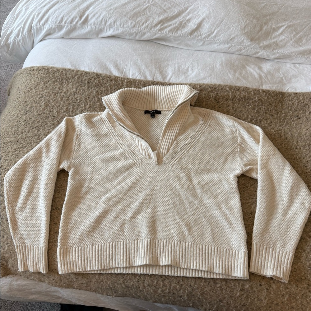 Lulus Cream Knit Sweater with V-Neck